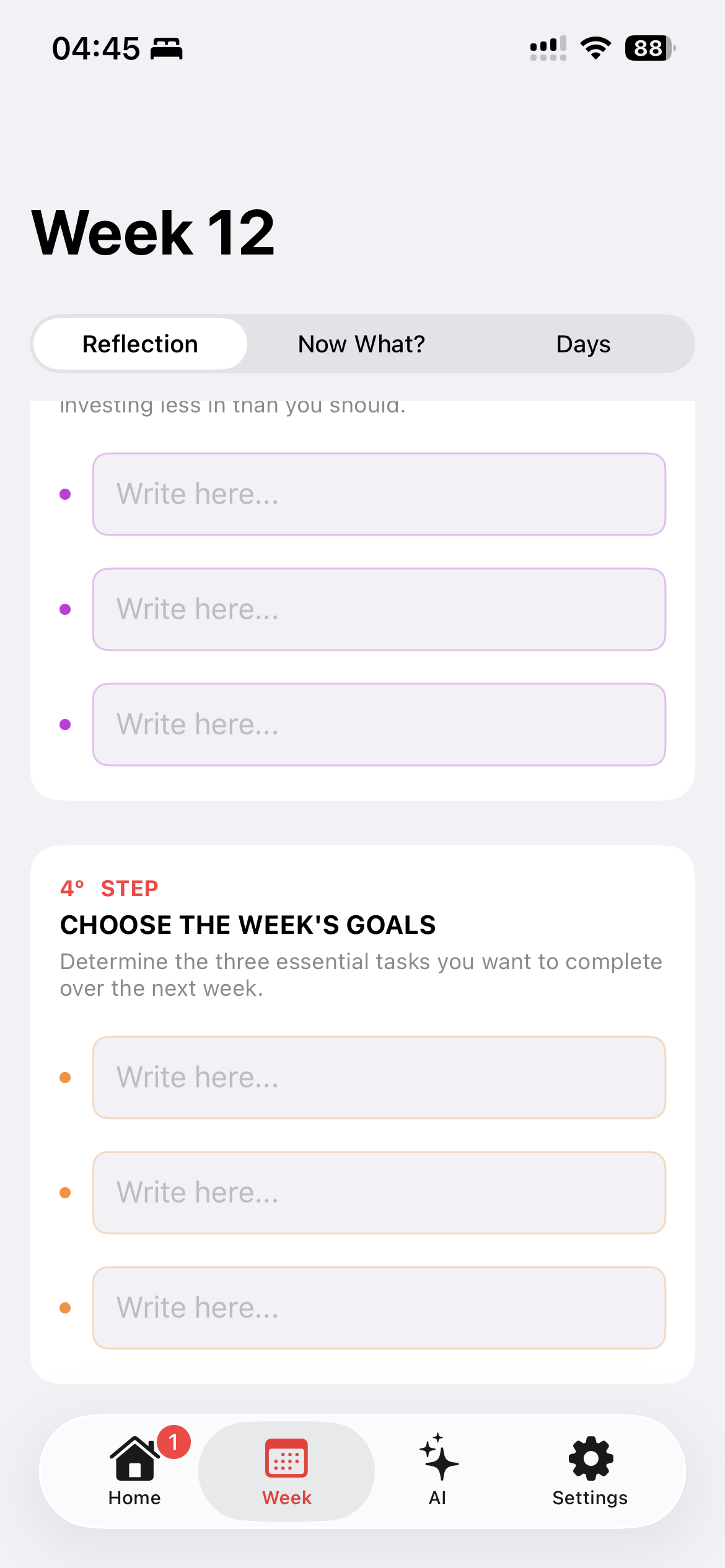 Reflexao semanal - Metas da semana