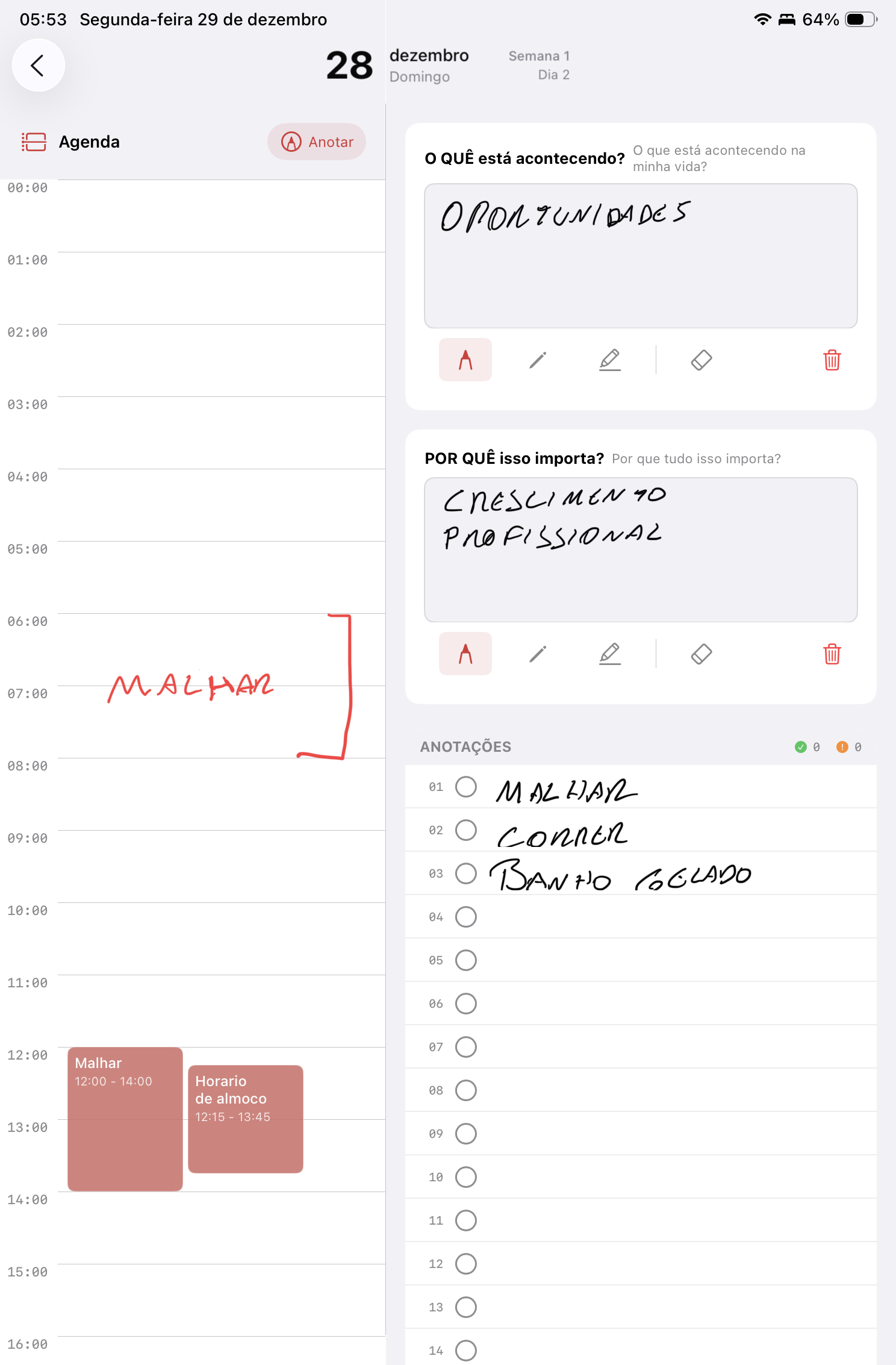 Planner TDAH - Escrita com Apple Pencil